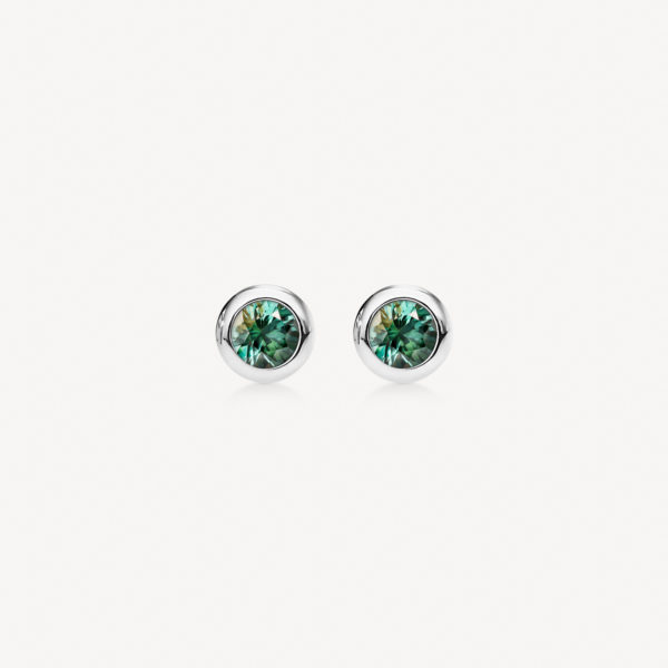 Packshot boucles d'oreilles saphir studs or blanc Genève